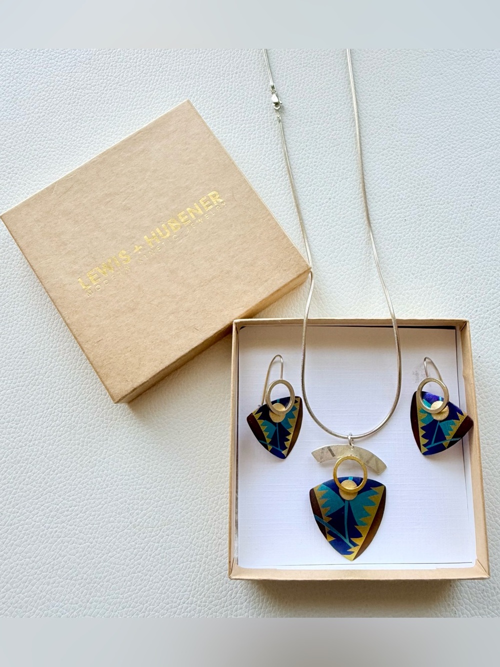 VNTG Lewis + Huebner 925 SS Modernist Geometric Necklace Earring Set w/Orig Box
